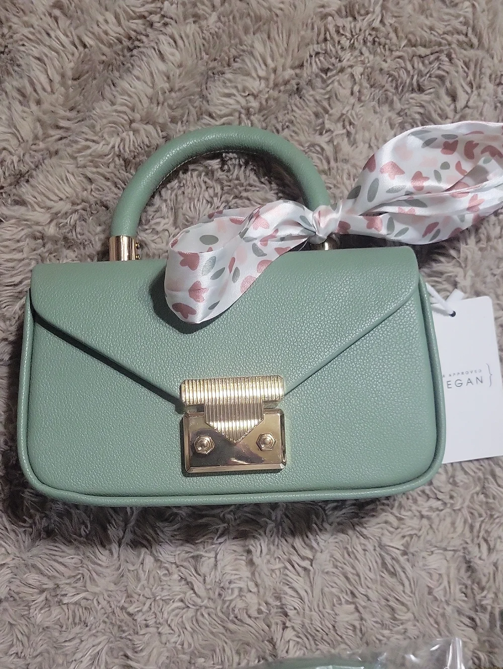 Mint Green Structured Top-Handle Satchel Bag with Scarf Accent